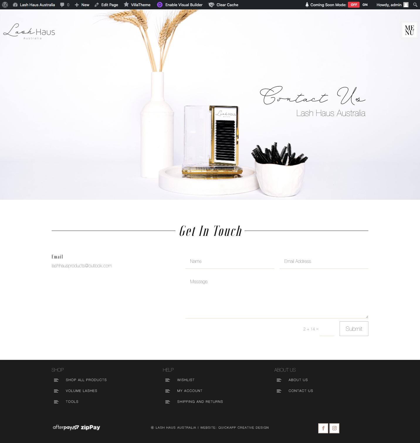 Contact Lash haus Australia Web Design - QA Creative Quickapp Web Design