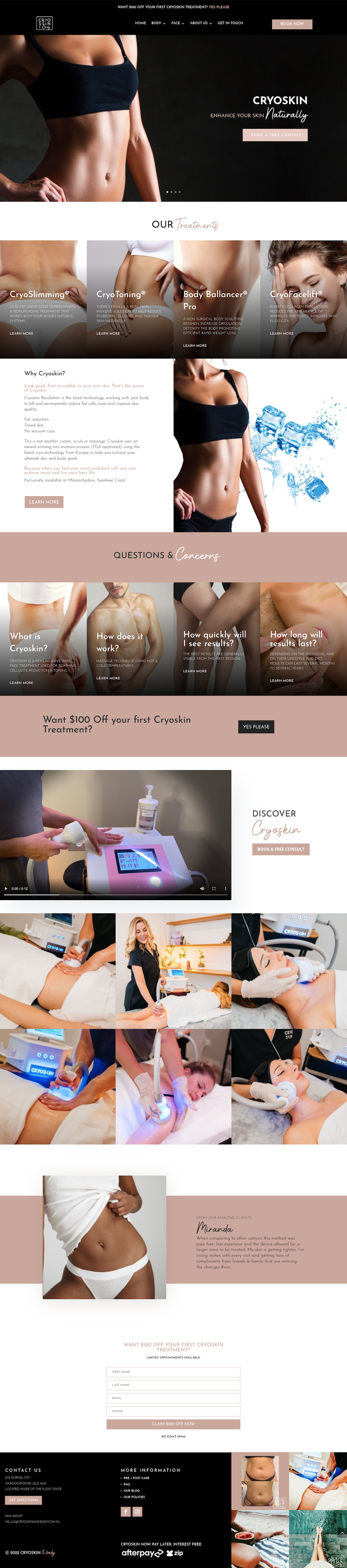 Cryoskin & Body web design - QA Creative1 Quickapp Web Design