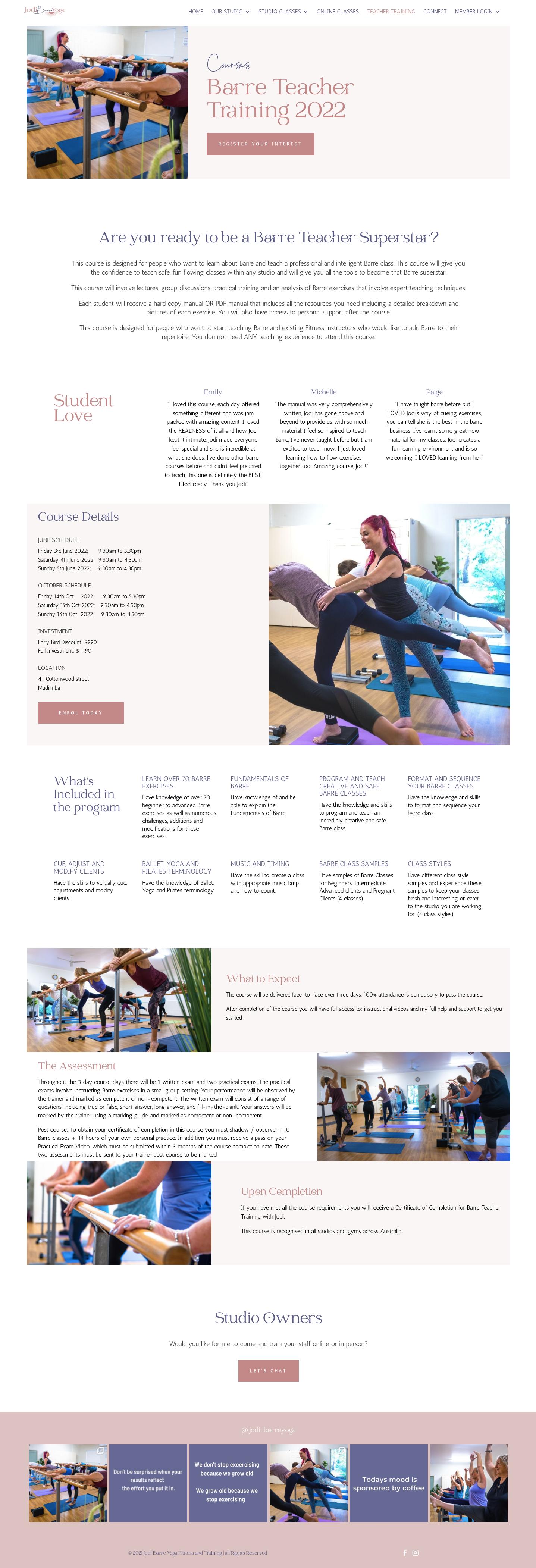 Jodi Barre Yoga Barre Training Web Design - QA Creative Design Quickapp Web Design