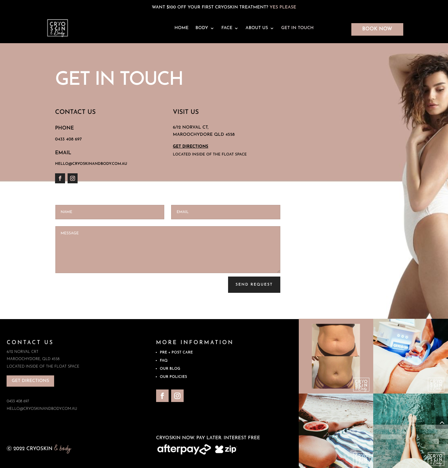 contact cryoskin & body web desing - QA creative1 Quickapp Web Design